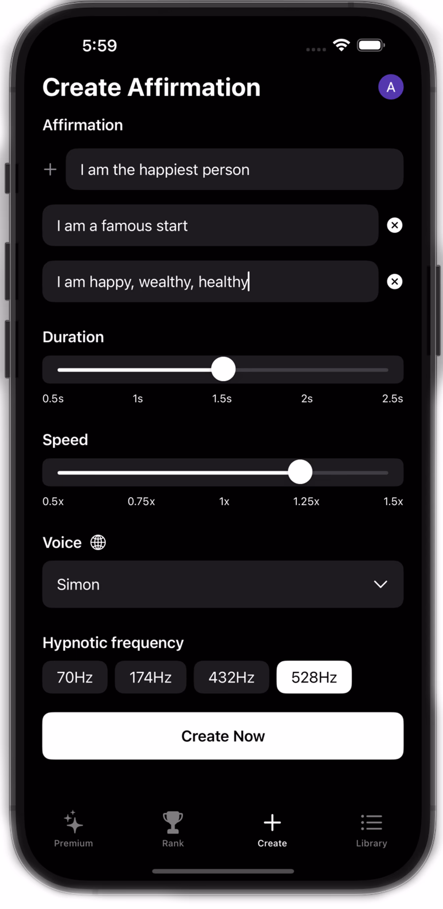 Hypnatio text creation screen